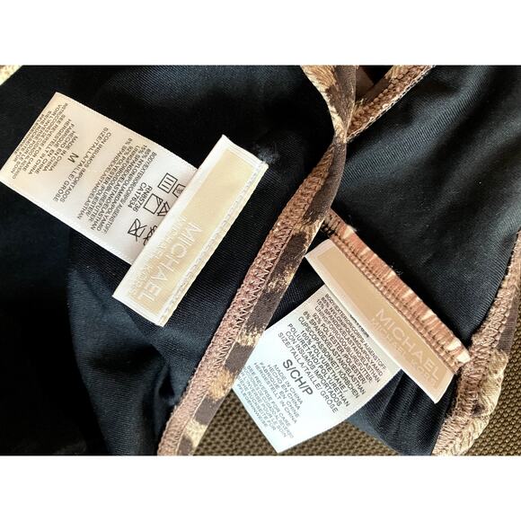 MICHAEL KORS Leopard 2 Piece Bikini Set High Waist Bottom Padded Bandeau Top S M - Picture 2 of 4